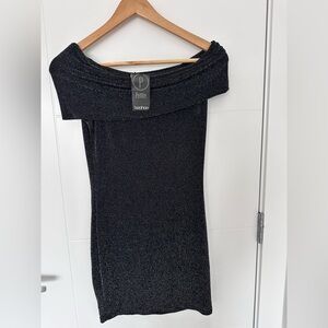 NWT Boohoo Sparkling Black Off-Shoulder Dress